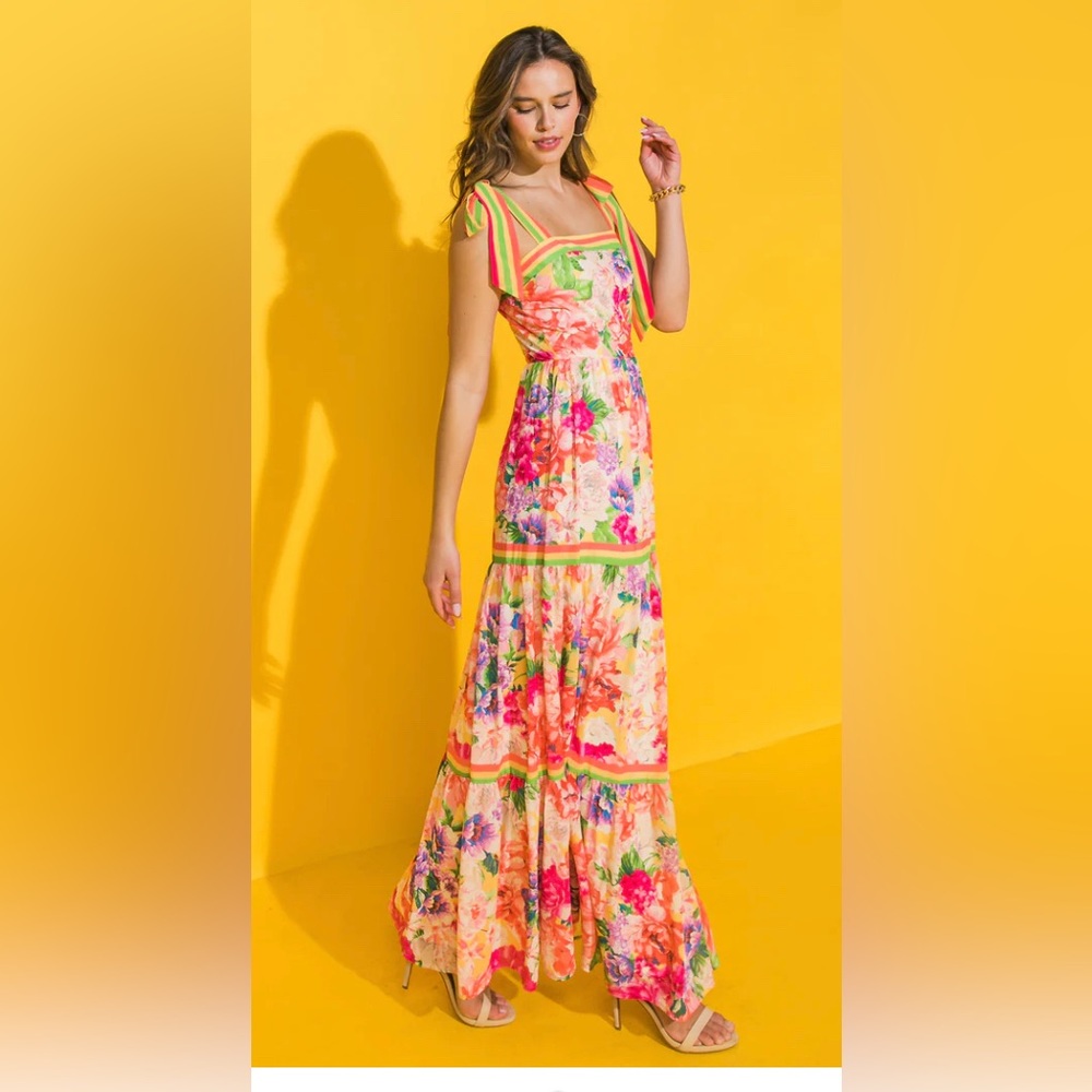 Flying tomato yellow floral maxi dress
